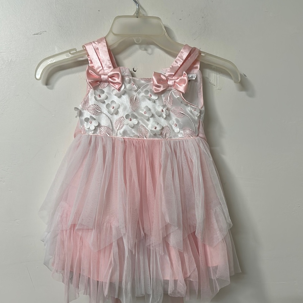 Jona Michelle Pink and White Floral Tulle Dress